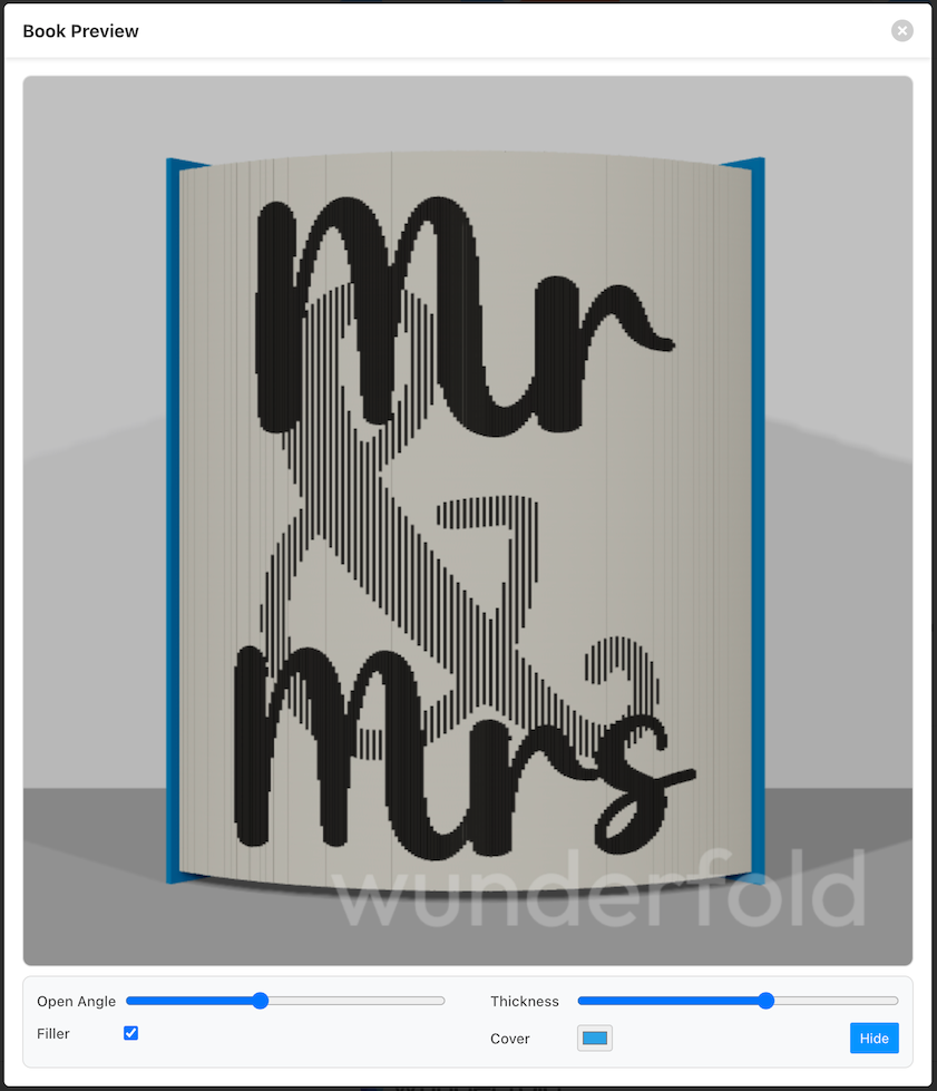 Pattern preview showing a color-filled book fold